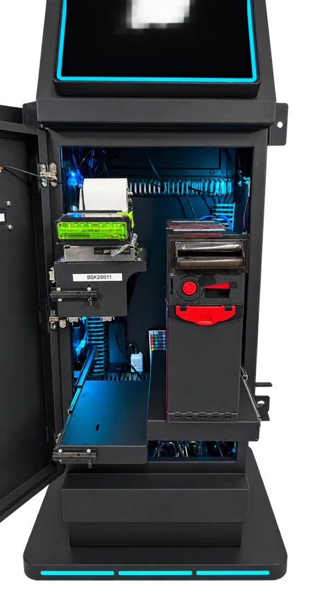Front cabinet open - bill acceptor and receipt printer