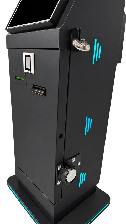 Side profile - cyan accent lighting and keyed lock