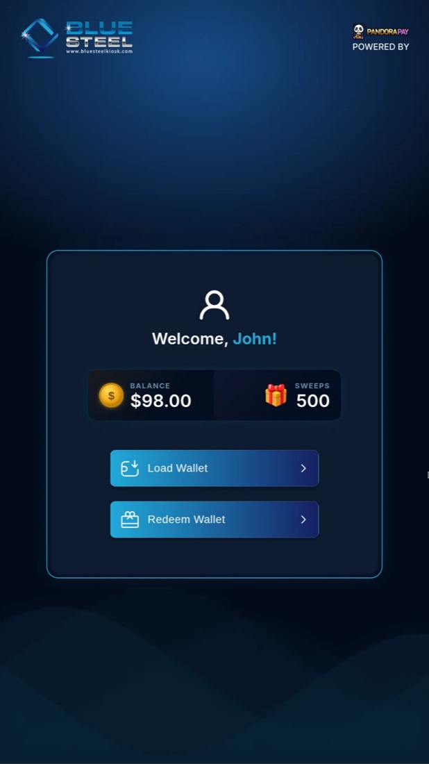 Load & Manage - Blue Steel Kiosk screen